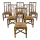 Série de 6 chaises en bambou & tissu 1980
