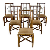 Série de 6 chaises en bambou & tissu 1980