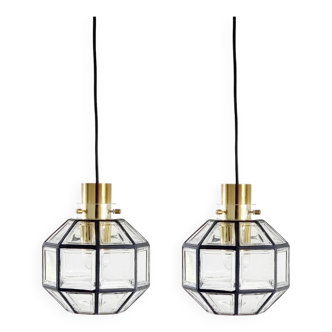 Paire de plafonniers/suspensions en fer et verre transparent du milieu du siècle, Limburg, Allemagne, années 1960