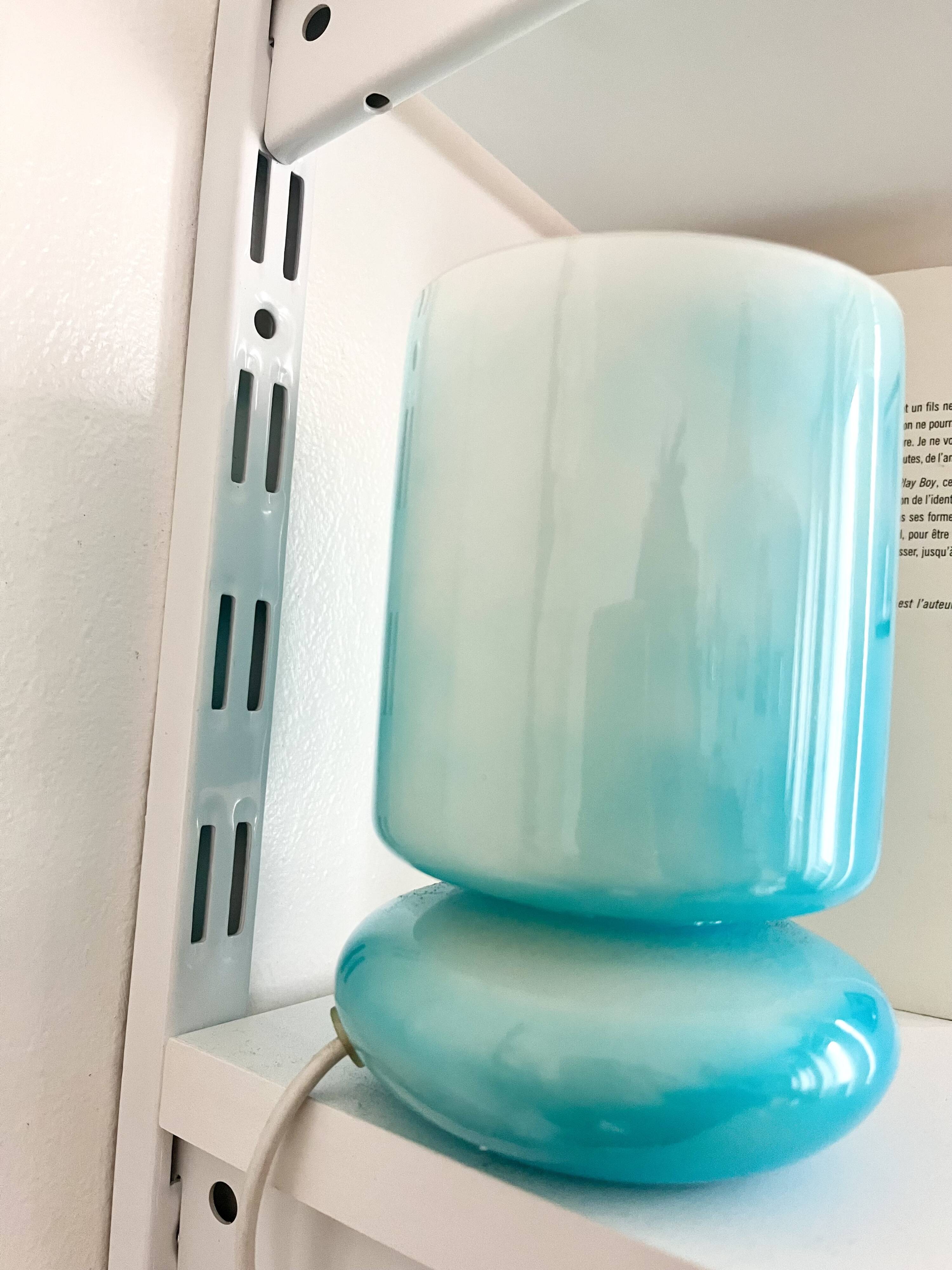 Vintage blue blown glass lamp 90