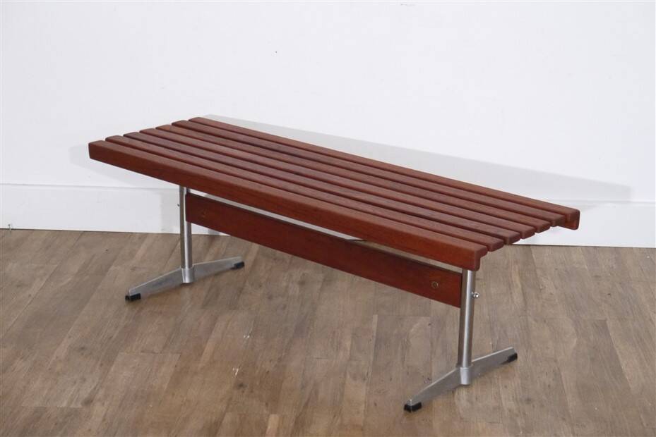 Danish slatted bench in teak and metal 1970
