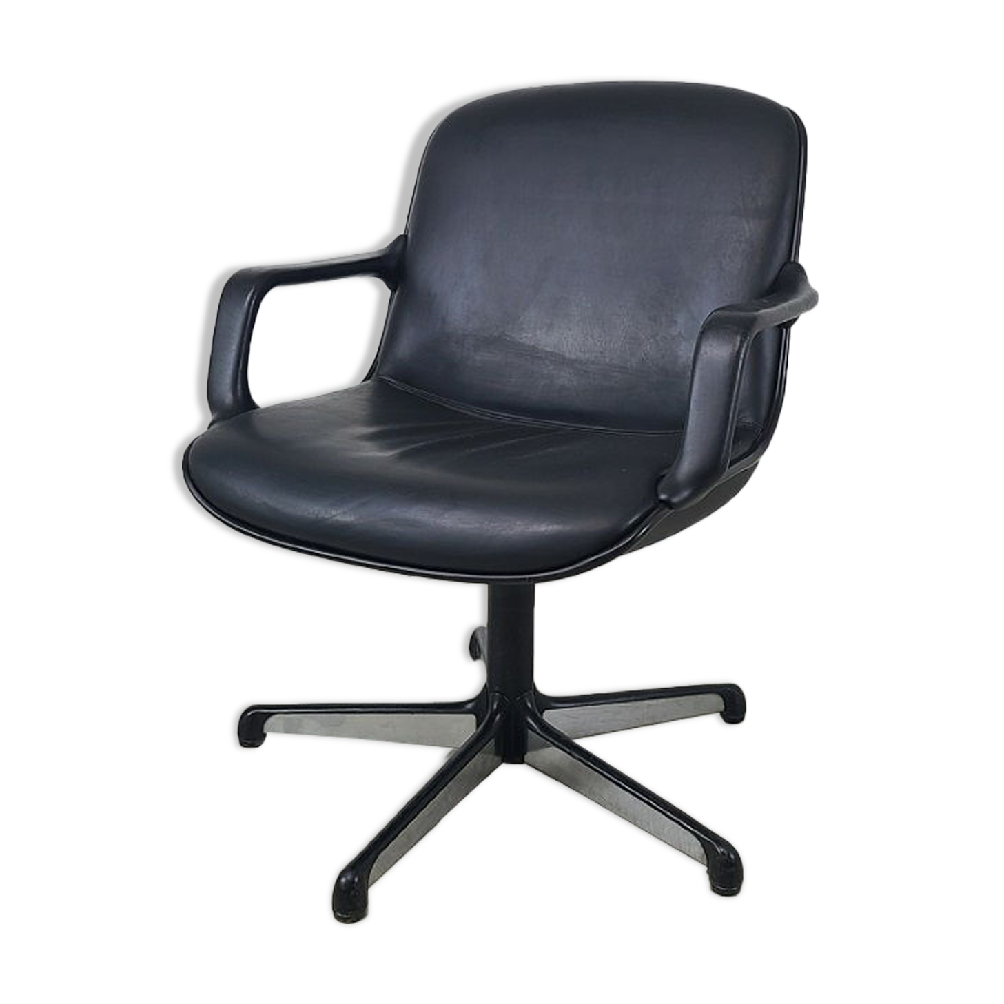 Office armchair Strafor Steelcase vintage leather 70s