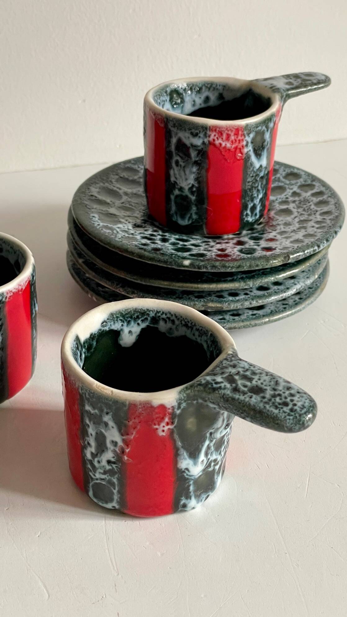 6 vintage luc vallauris art ceramic cups and saucers