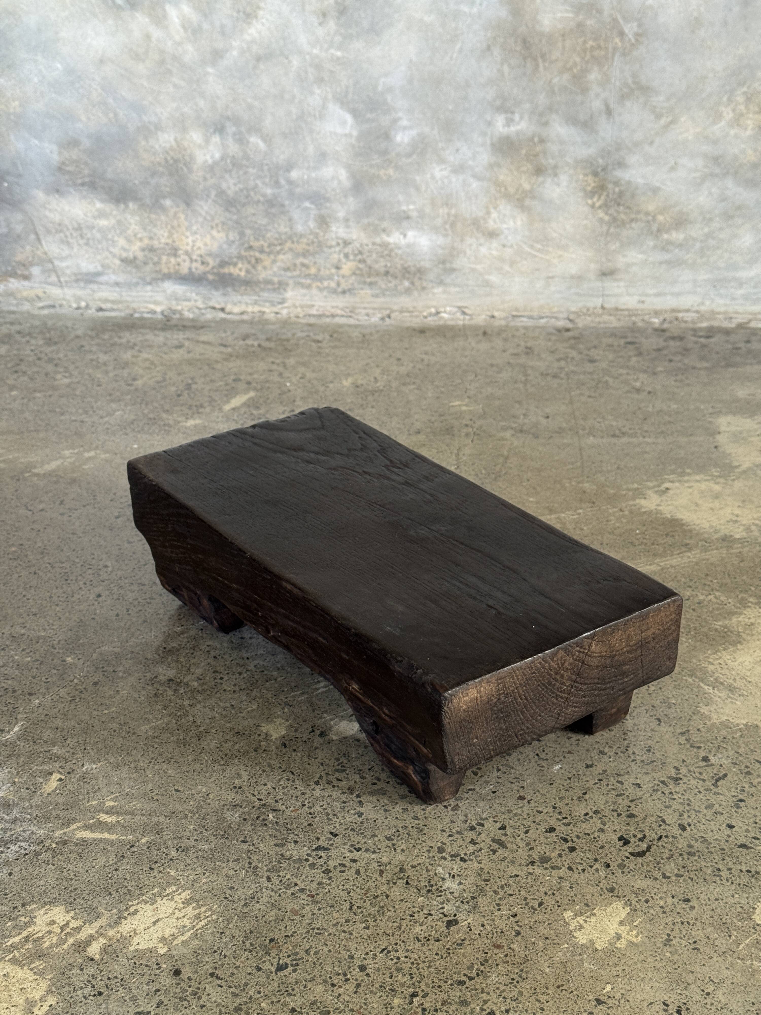 Small stool, black solid teak accent stool wabi-sabi L30 W8.5 H6.