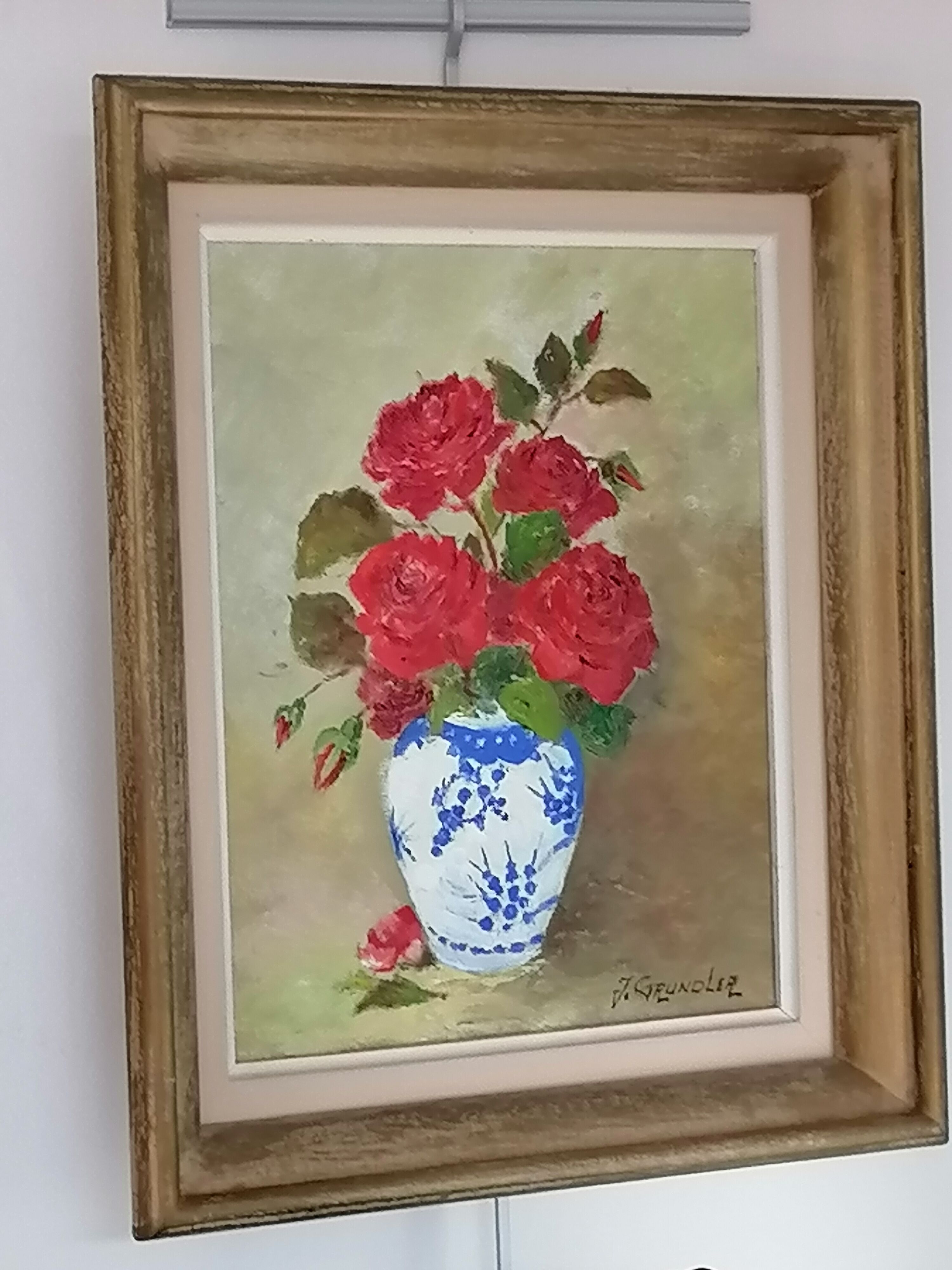 Flower bouquet painting Signed J Grundler