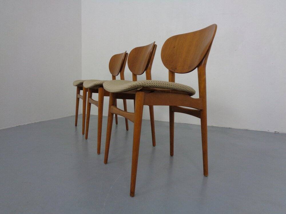 Dining Chairs in Walnut & Beech, 1960s, Set of 3