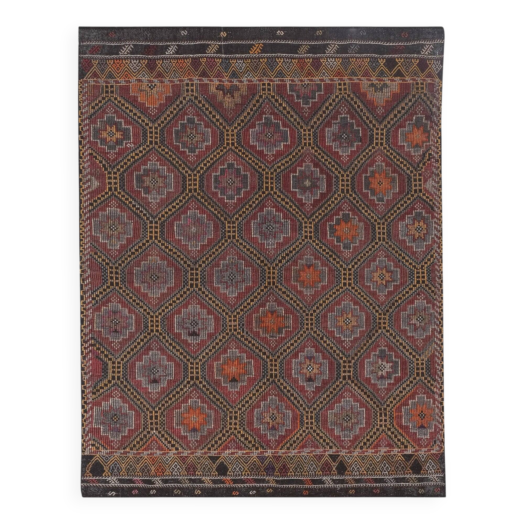 Vintage Turkish kilim handwoven 194x245 cm