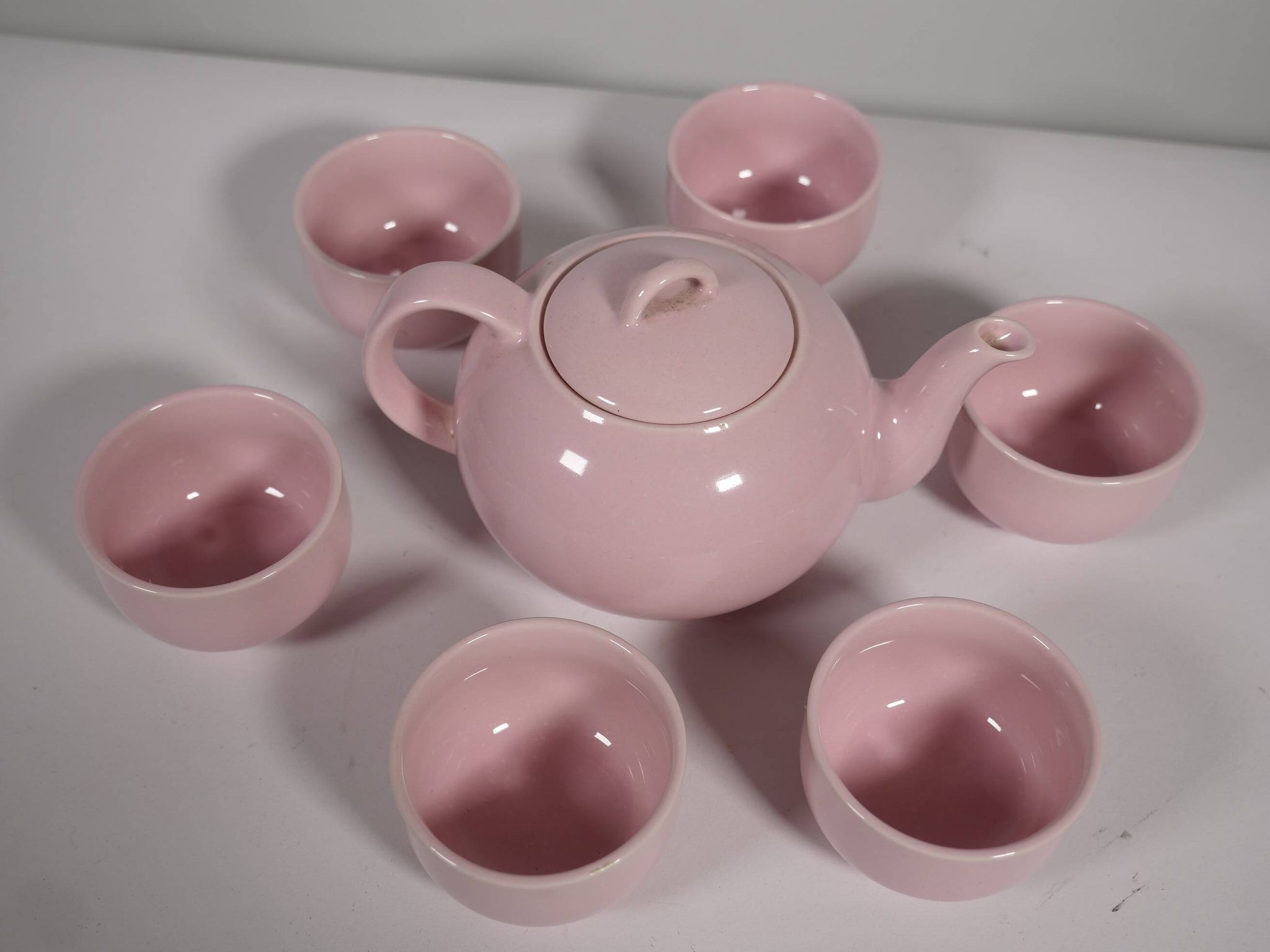 Mid-Century Vintage Tea Set Pastel Pink Porcelain Teapot & Cups, 1960s