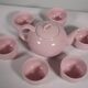 Service à thé vintage du milieu du siècle, théière et tasses en porcelaine rose pastel, années 1960