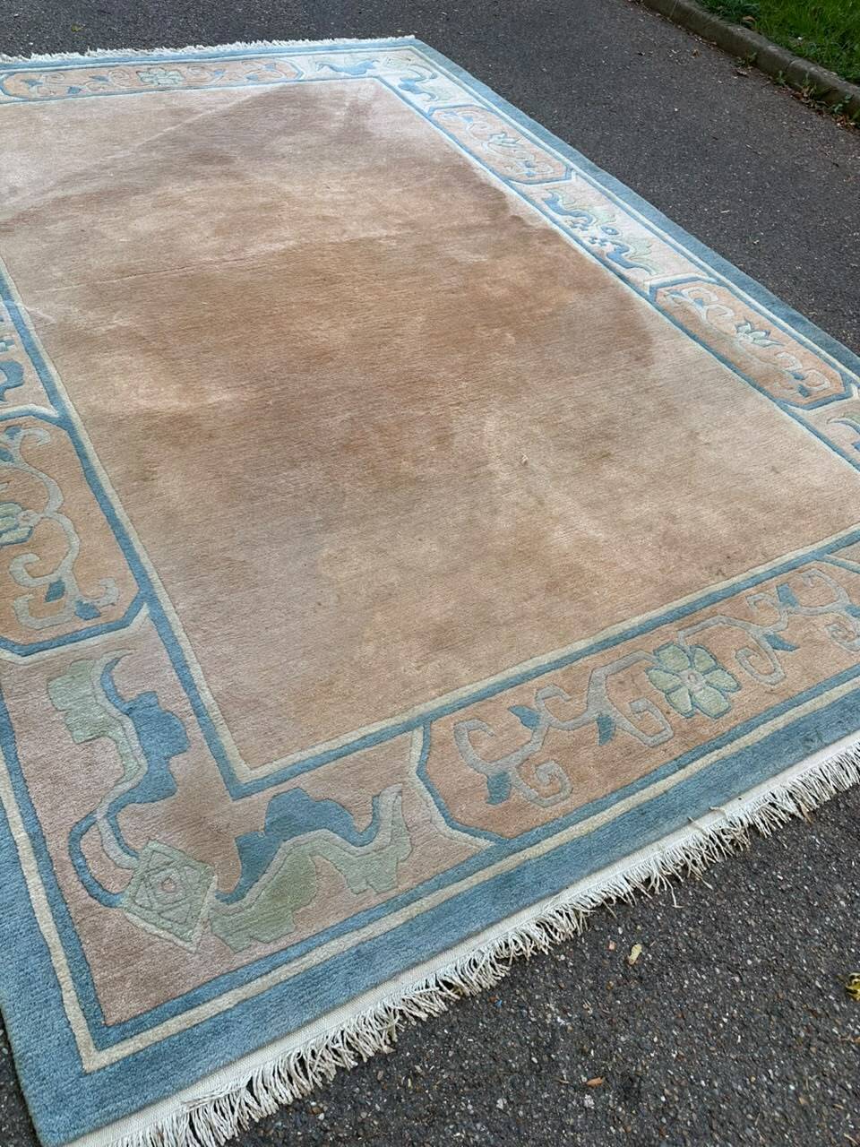 Large Handmade Chinese Carpet Wool (230x325 cm) – Beige & Celadon Blue