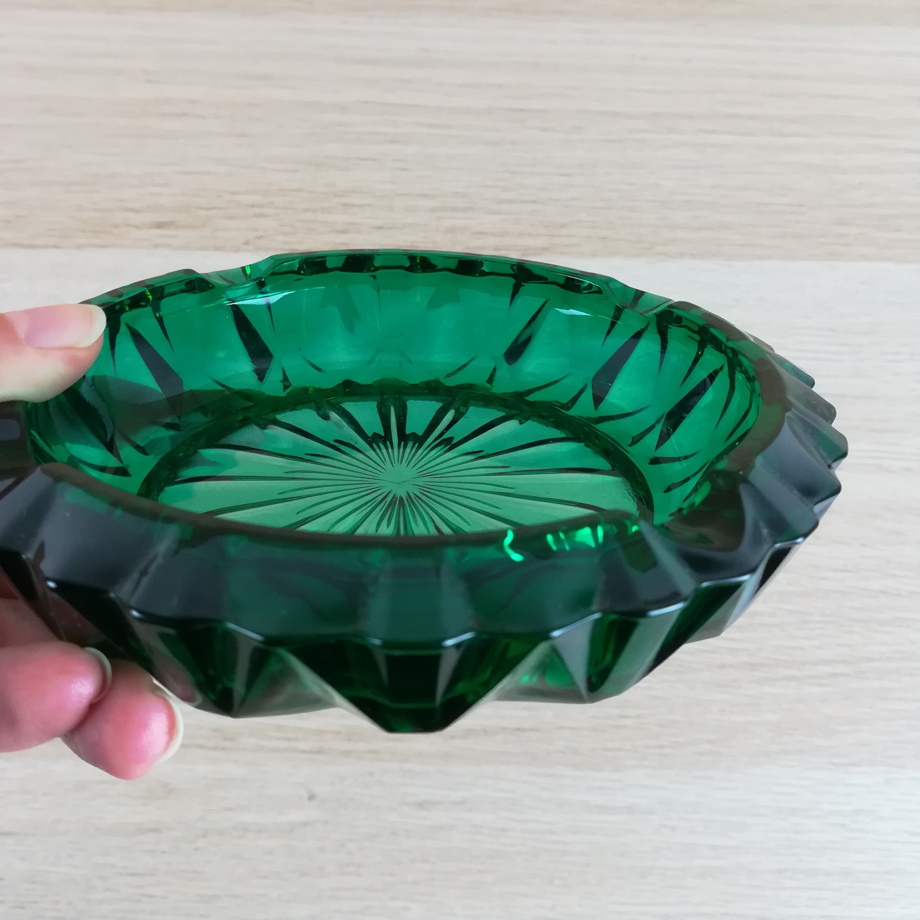 Green glass ashtray