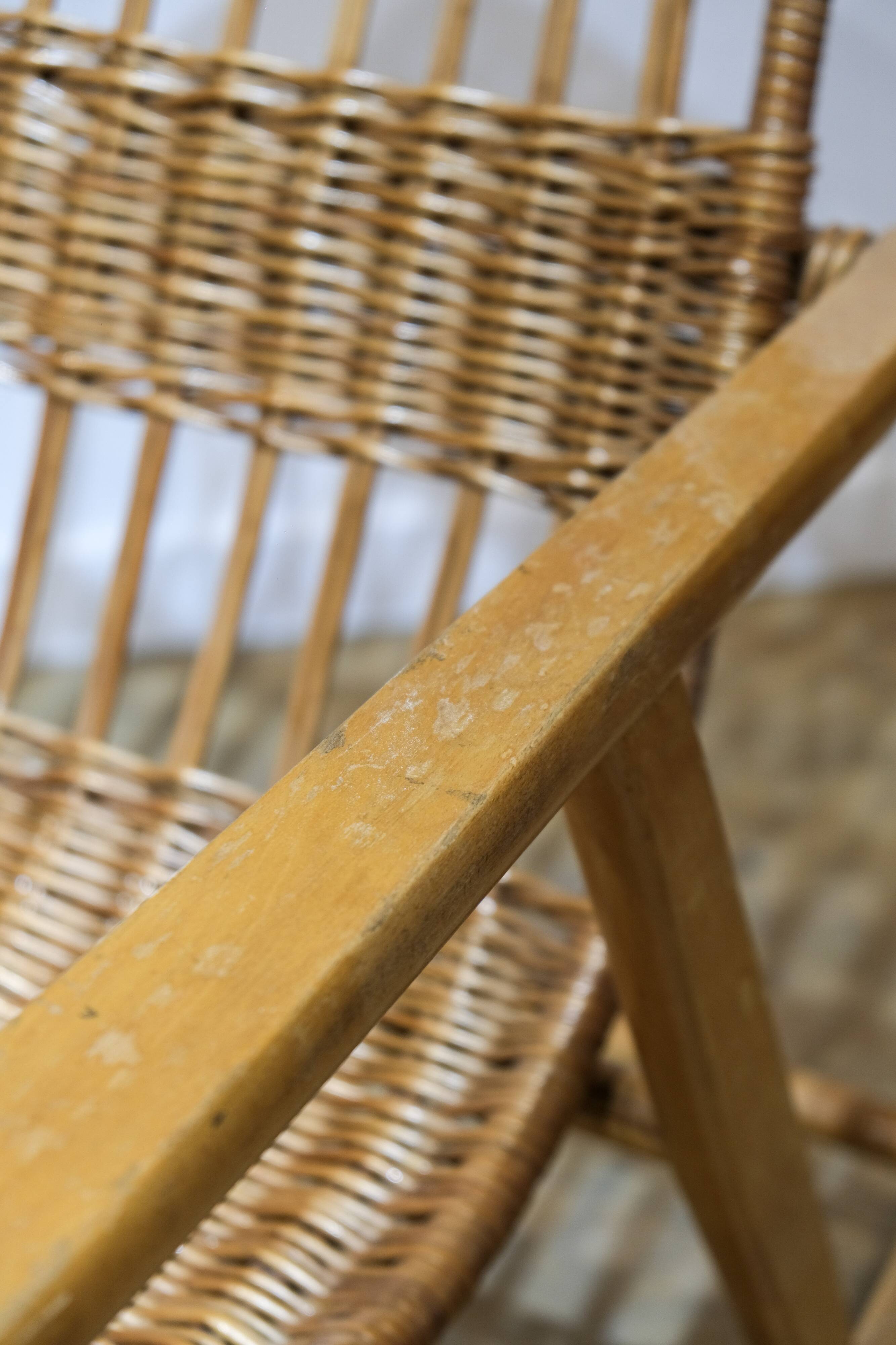 Wicker and wood rocking chair