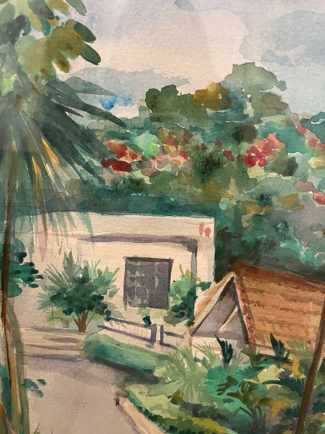View of a palm-tree alley on an island, 20th century