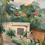 View of a palm-tree alley on an island, 20th century