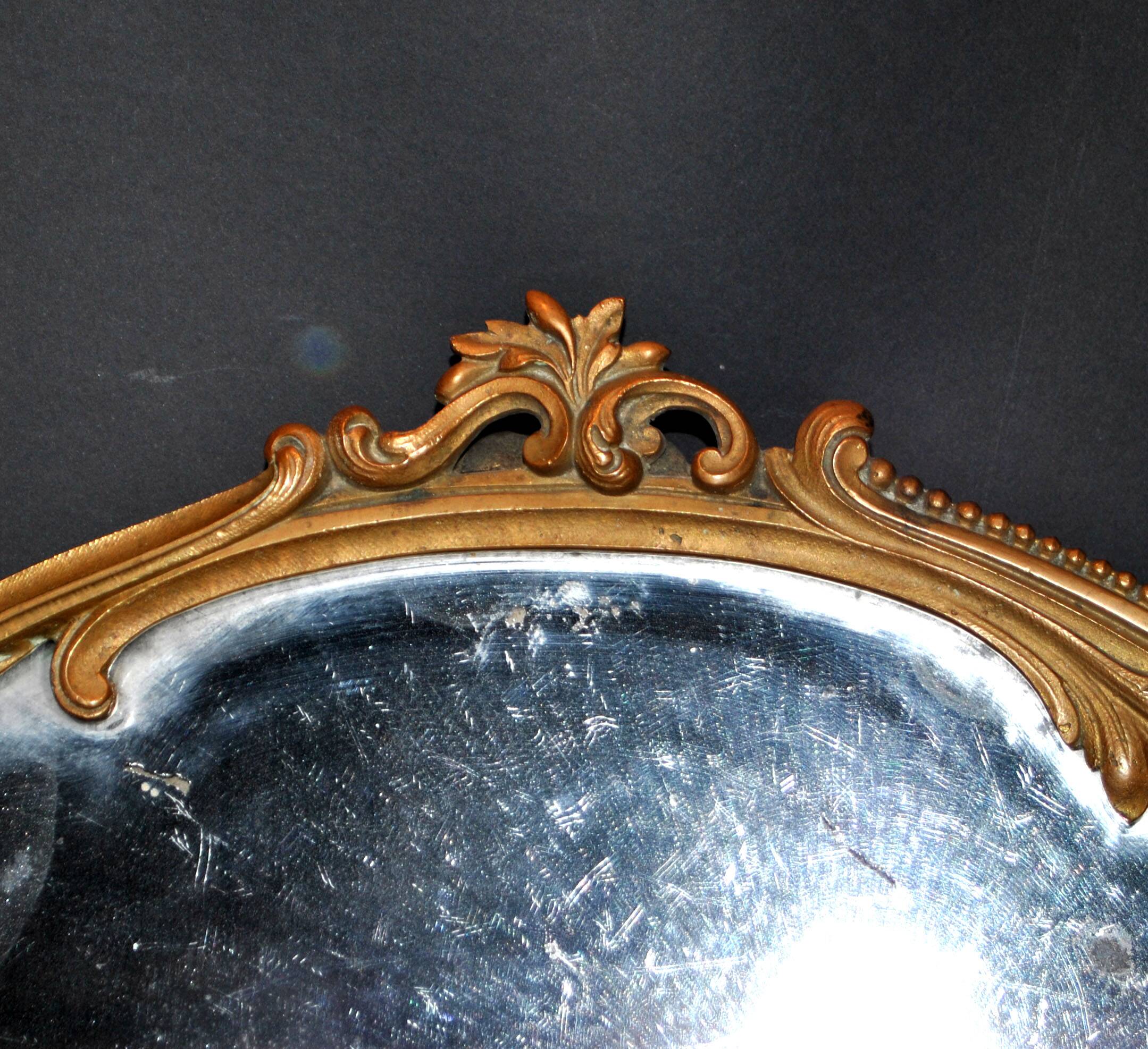 Antique mirror tray Centerpiece mainly in bronze and mercury glass