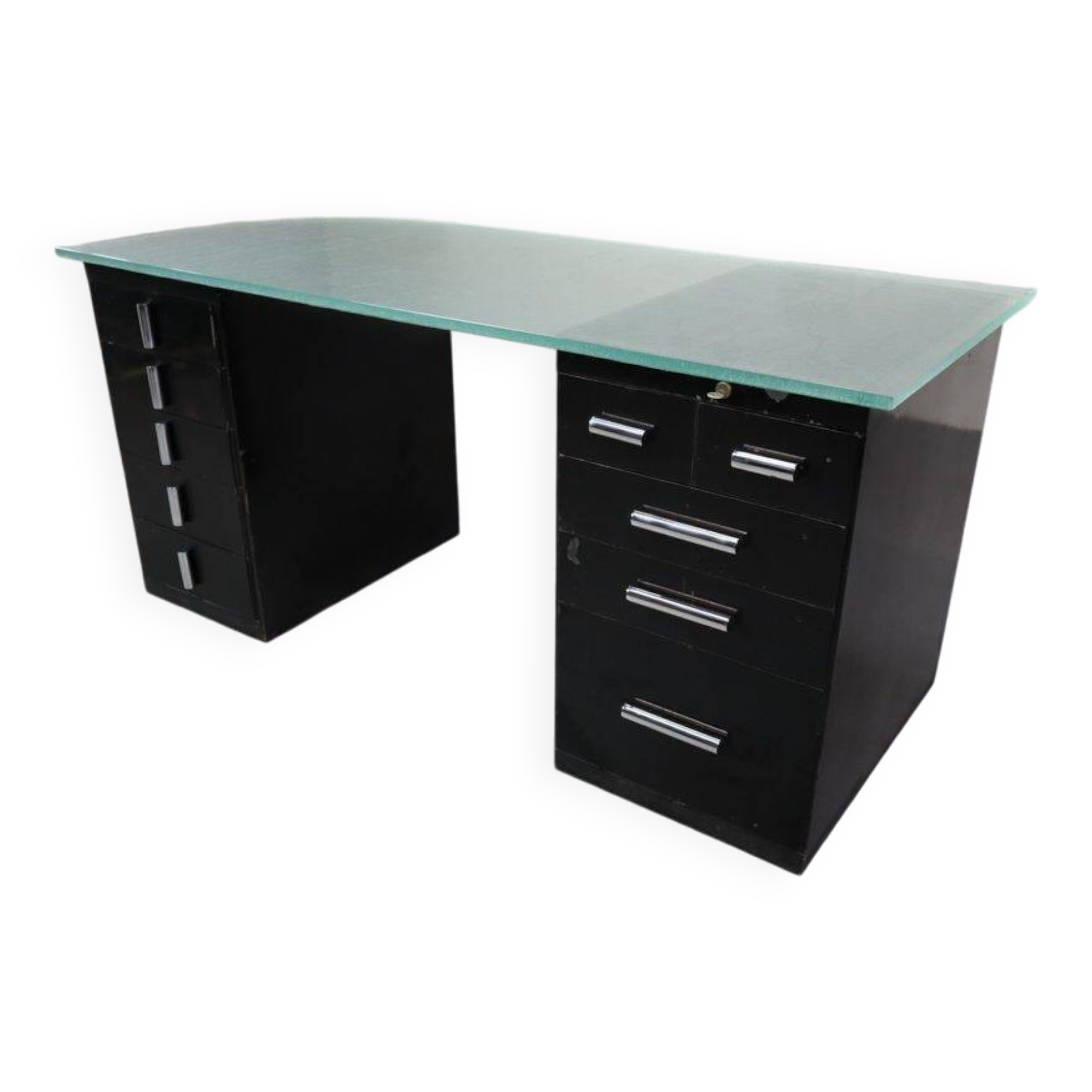 1930's modernist desk in black lacquered metal