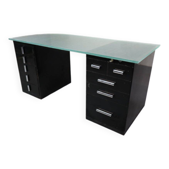 1930's modernist desk in black lacquered metal