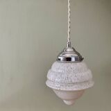 Vintage art deco globe pendant light in white Clichy glass