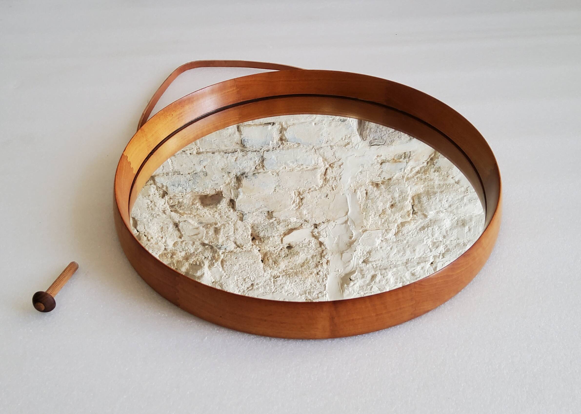 Round teak mirror by Uno and Osten Kristiansson for Luxus Vittsjö, Sweden.