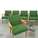 Set of 6 groene eetkamerstoelen met beukenhout