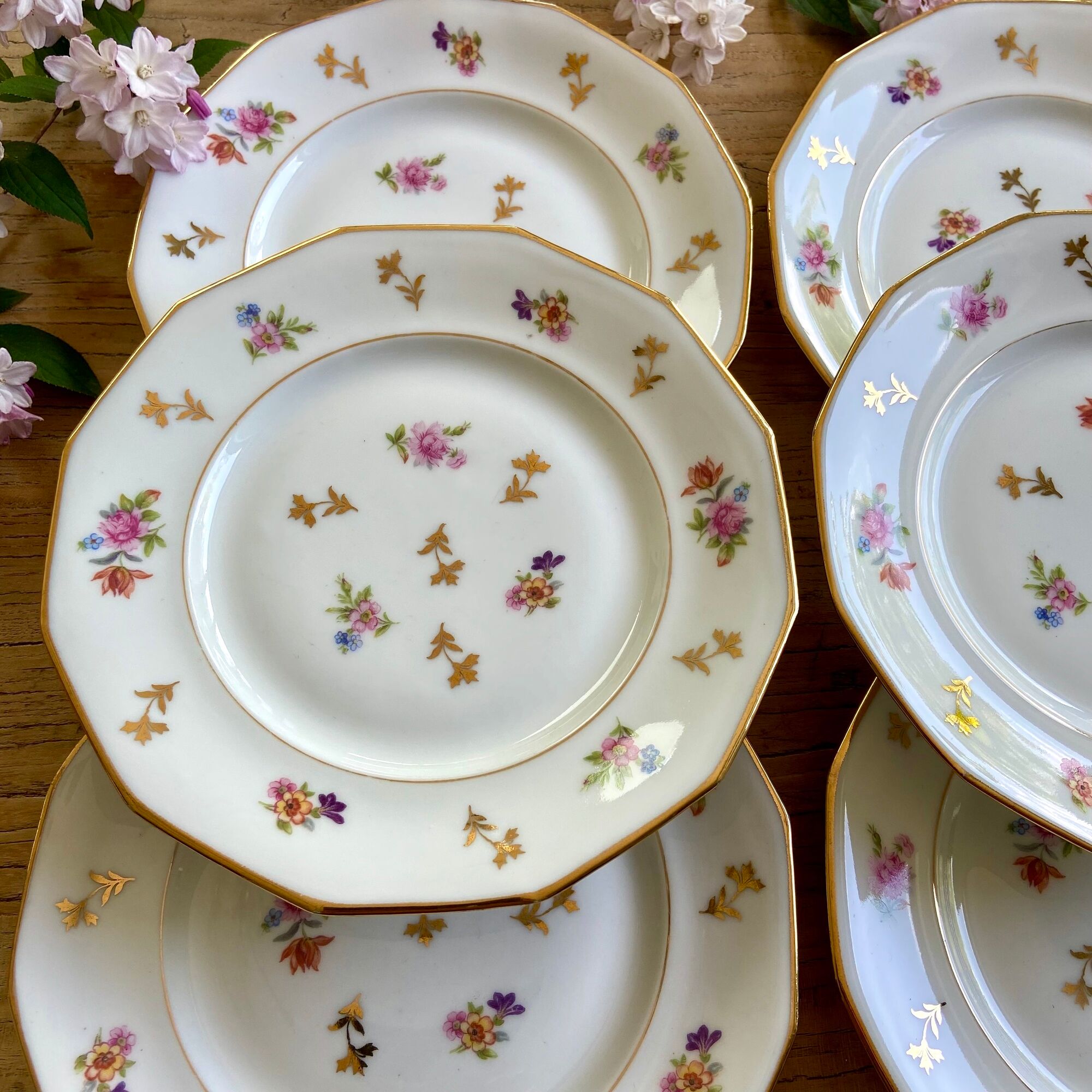6 dessert plates porcelain france vintage