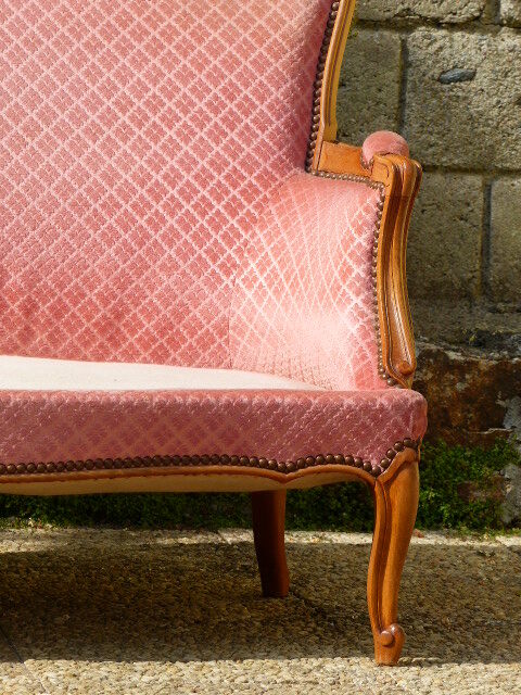 Pink velvet vintage sofa bench