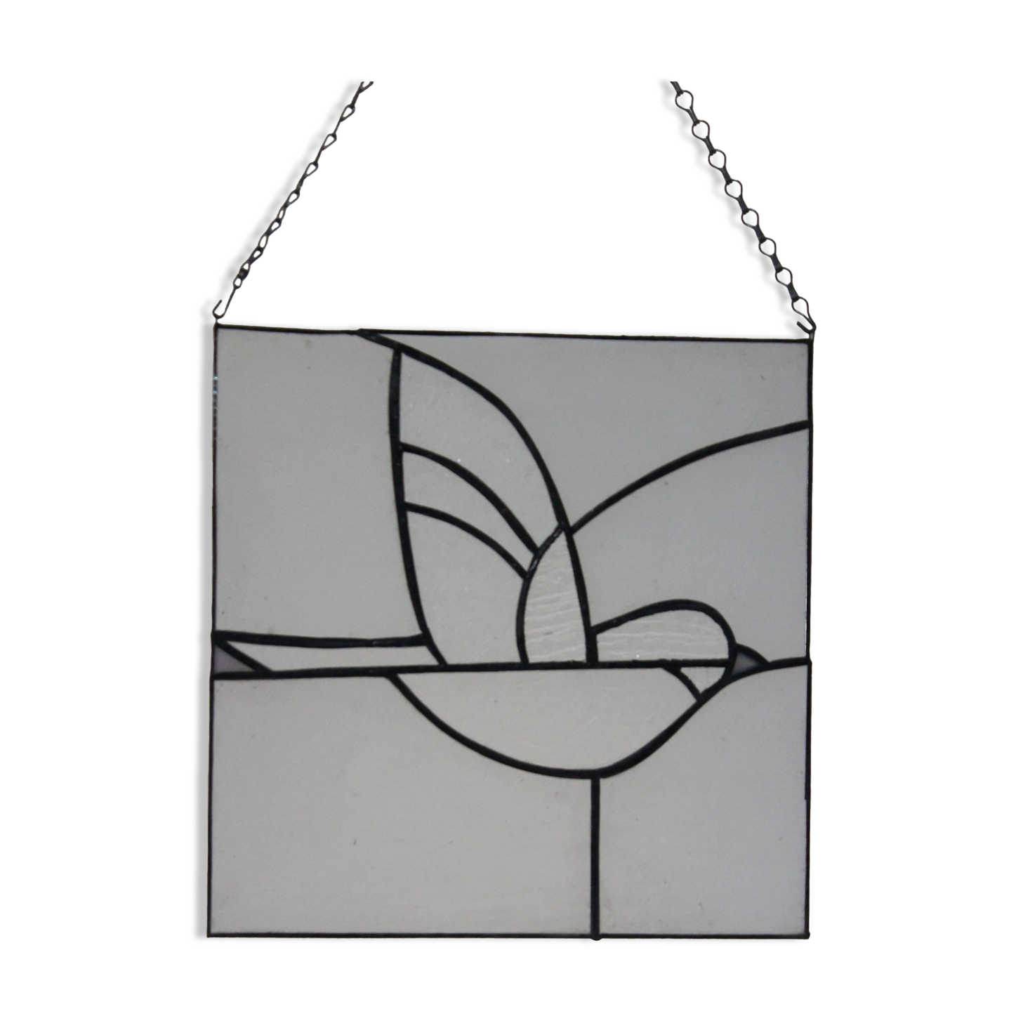 Vitrail décoratif oiseau, style Tiffany, verre coloré fait main 40×40 cm