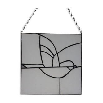 Vitrail décoratif oiseau, style Tiffany, verre coloré fait main 40×40 cm