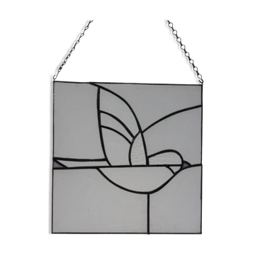 Vitrail décoratif oiseau, style Tiffany, verre coloré fait main 40×40 cm