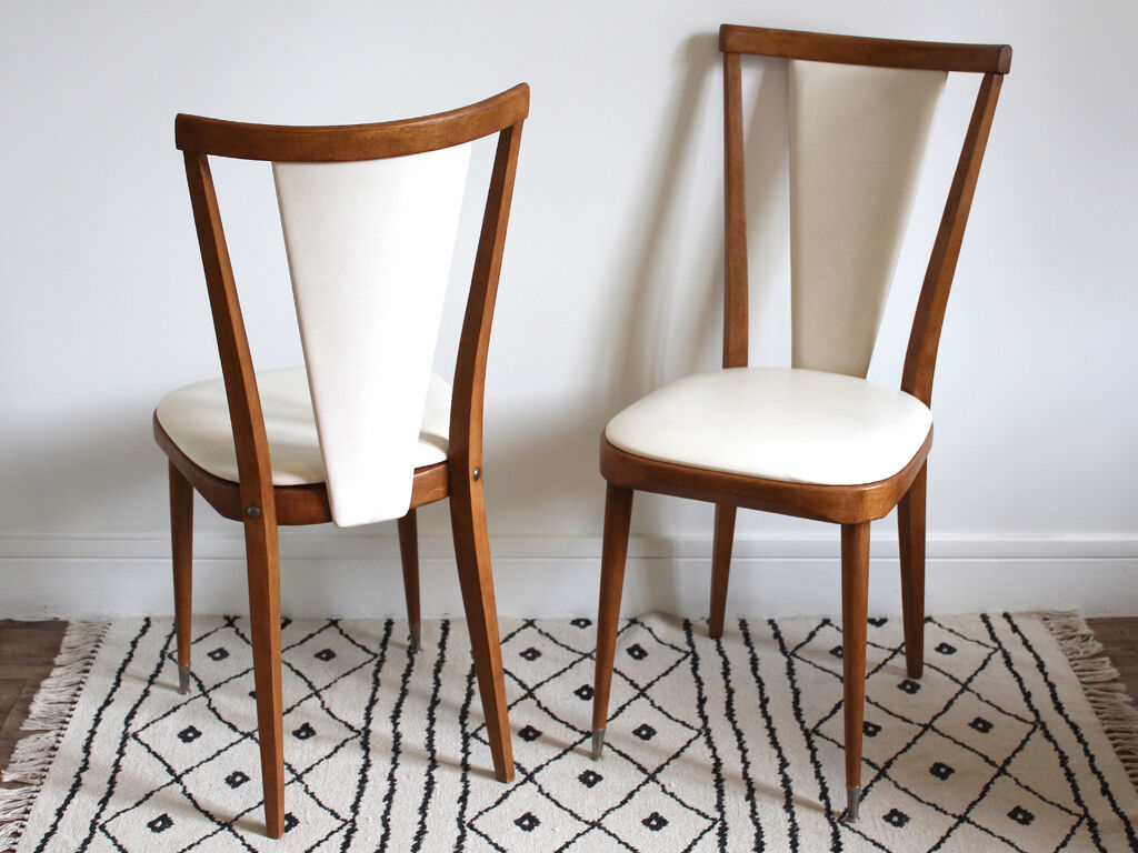 Pair of Scandinavian style wooden chairs and skaï