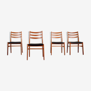 Lot de 4 chaises en teck et cuir 1960