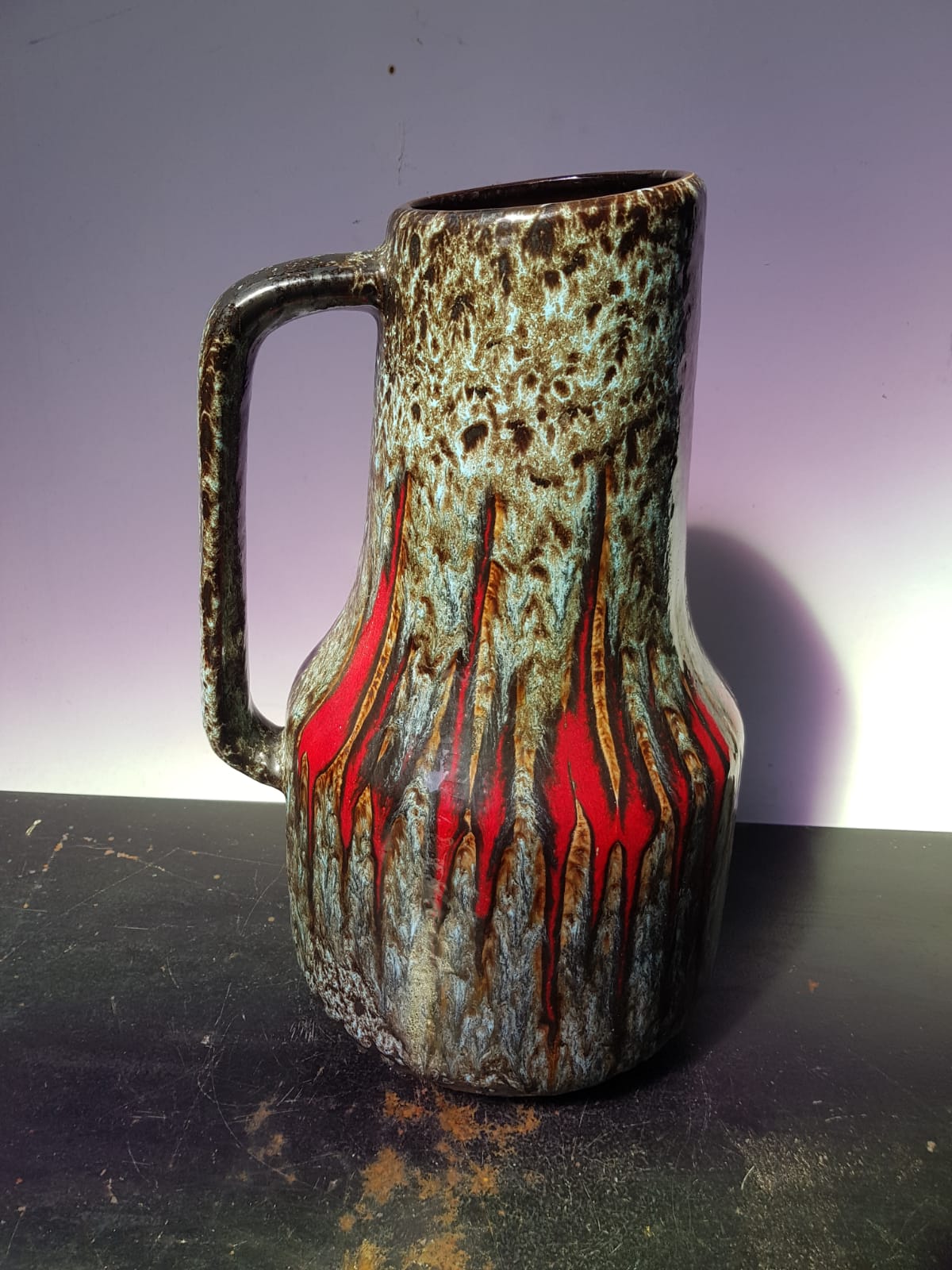 Ancient west germany ceramics multicolor enamel vase - anse vintage