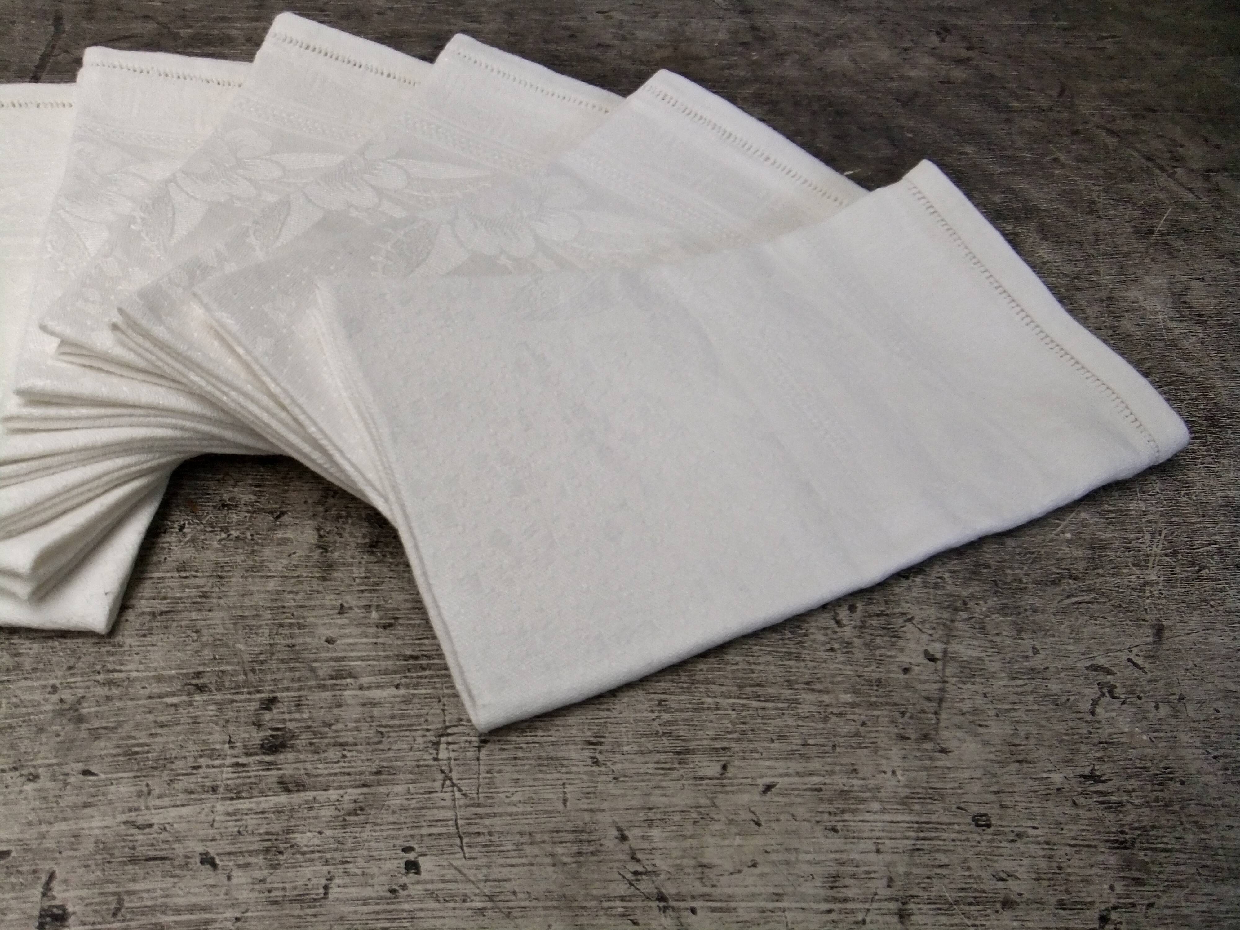 Old damask napkins with flower decoration set of 9