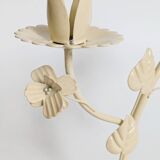 Vintage Italian white painted cast iron candlestick, floral motif, 1970s