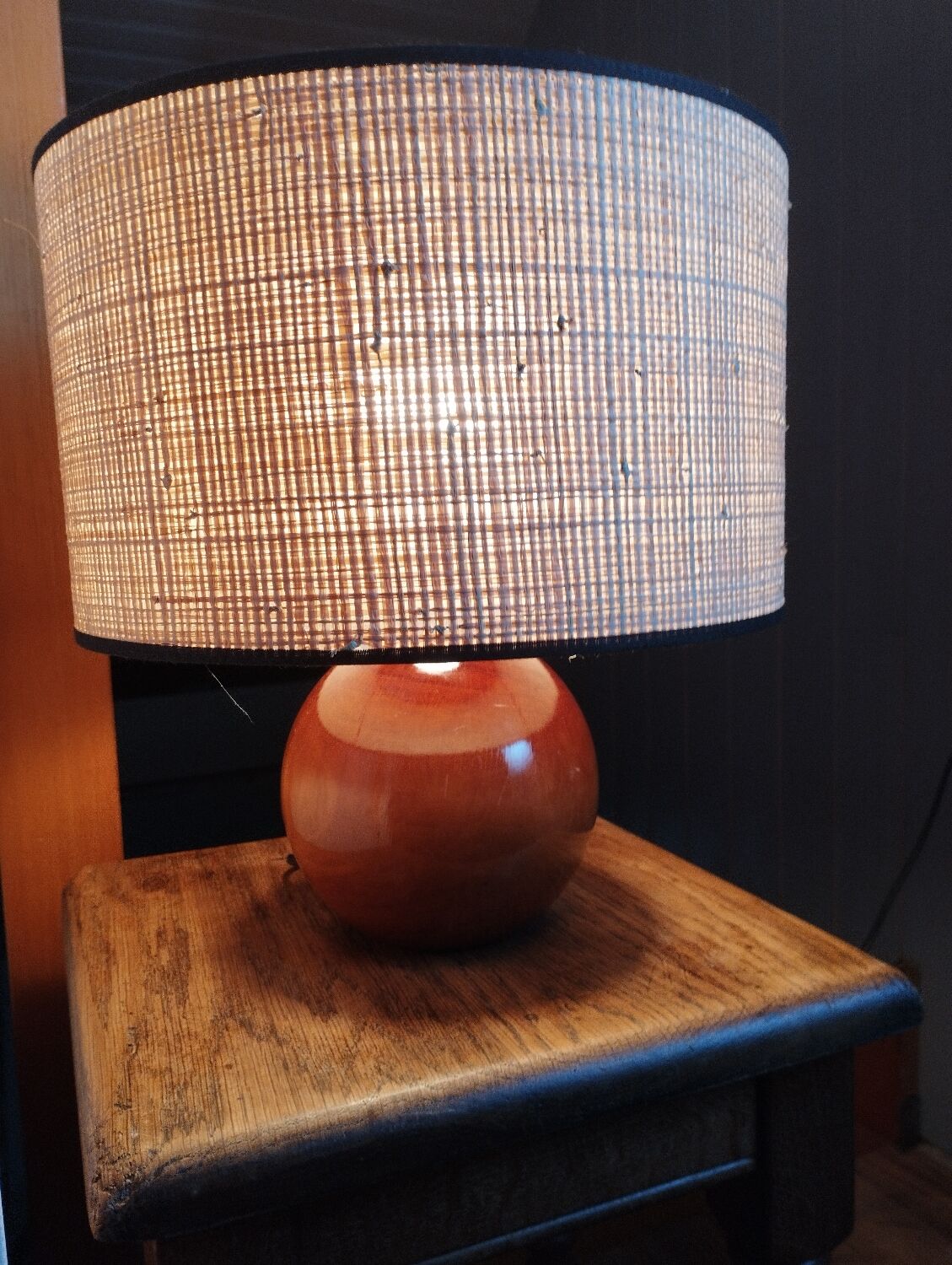 solid wood foot, glazed honey-coloured ball, La Tournerie du Sou, 1980