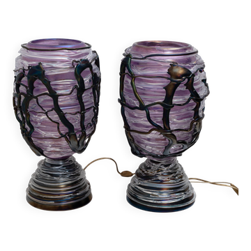 Paire de lampes de table en verre de Murano sculptural, pièce unique, 1990