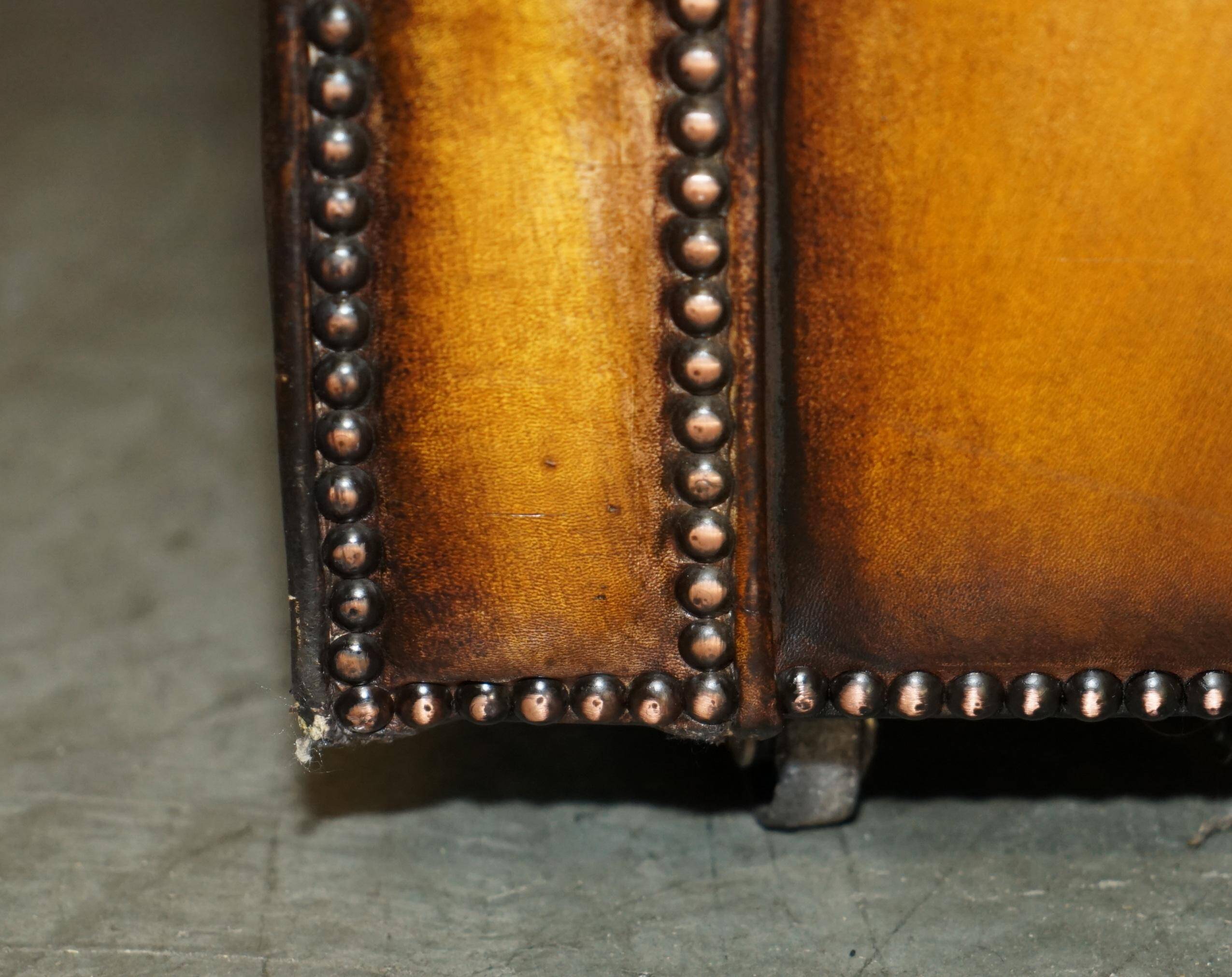 Vintage Chesterfield leather sofa bed, fully restored, circa 1940.