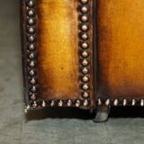 Vintage Chesterfield leather sofa bed, fully restored, circa 1940.