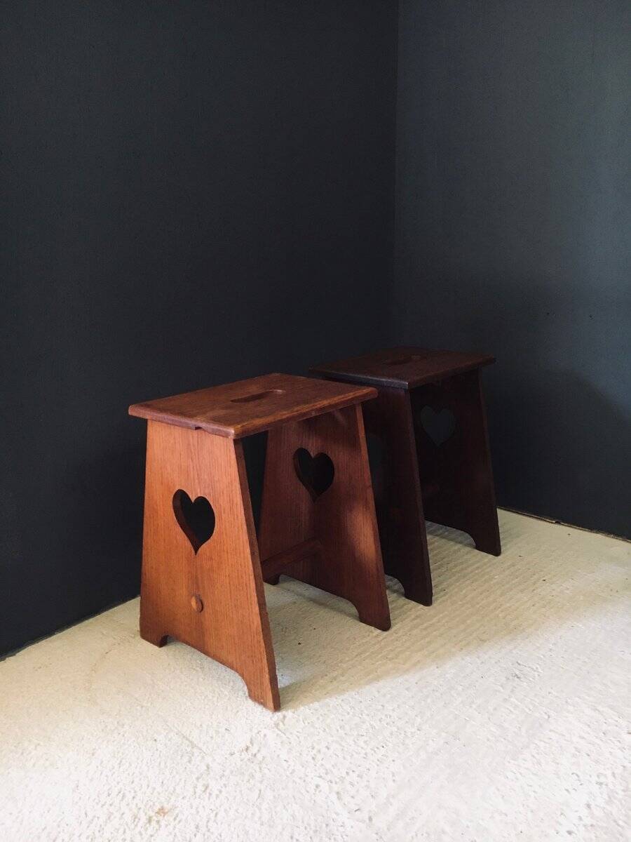 Arts & Crafts Heart Stools, Belgium, 1920s, Set of 2