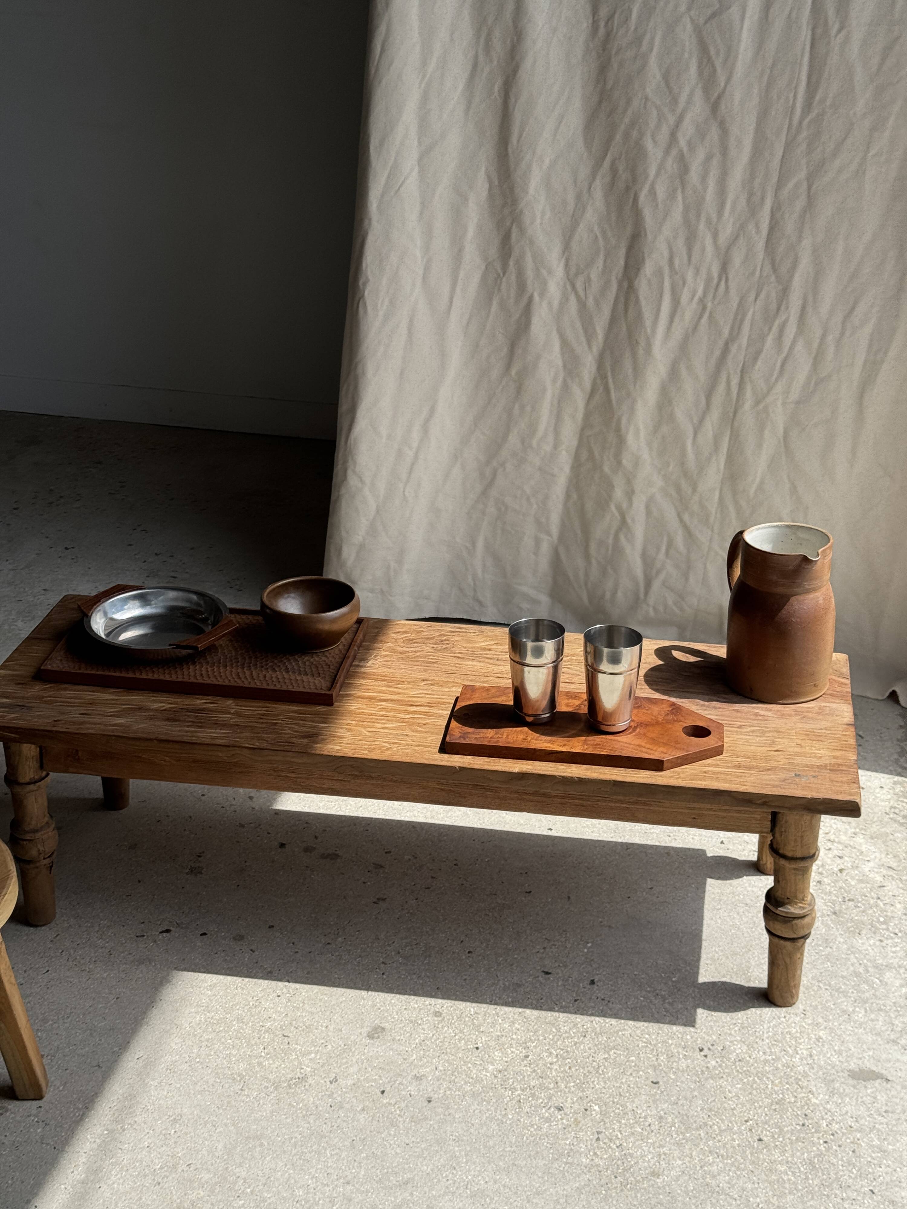 Rectangular solid teak platter with carved edges 33x24