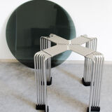 Table ronde chromée en verre rond à tige ronde, Italie années 1970