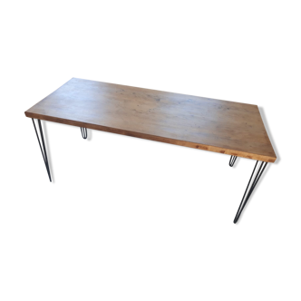 Table de ferme en bois massif avec pieds épingles industriels neuve