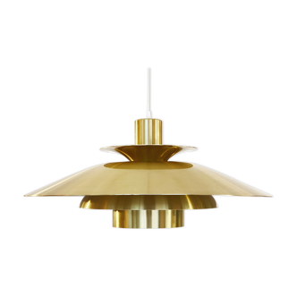 Golden colored aluminum pendant light from Frandsen Lighting. Denmark 1970s