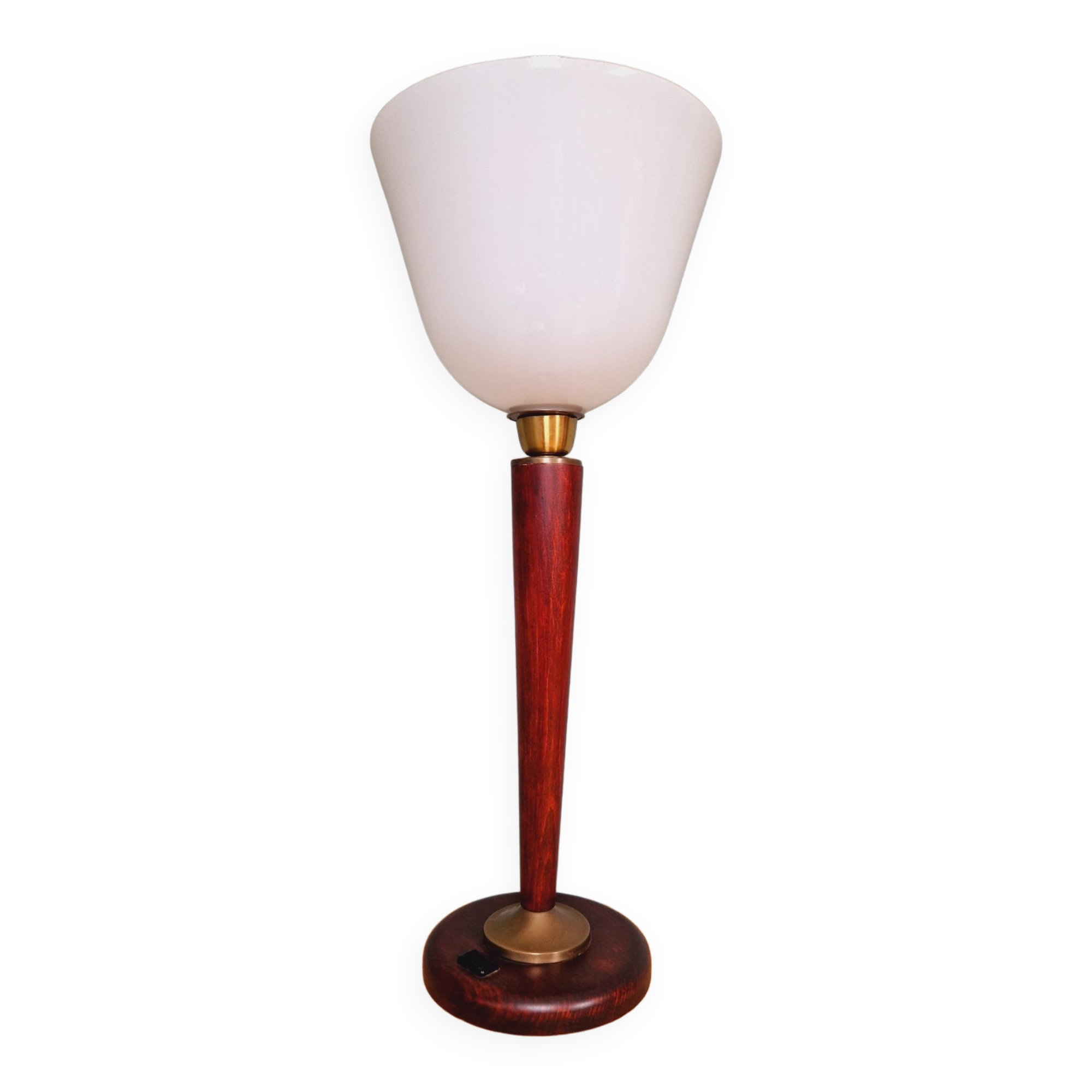 Large Art Deco lamp, in mahogany and opaline wood, 1920s-30s