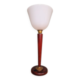 Large Art Deco lamp, in mahogany and opaline wood, 1920s-30s
