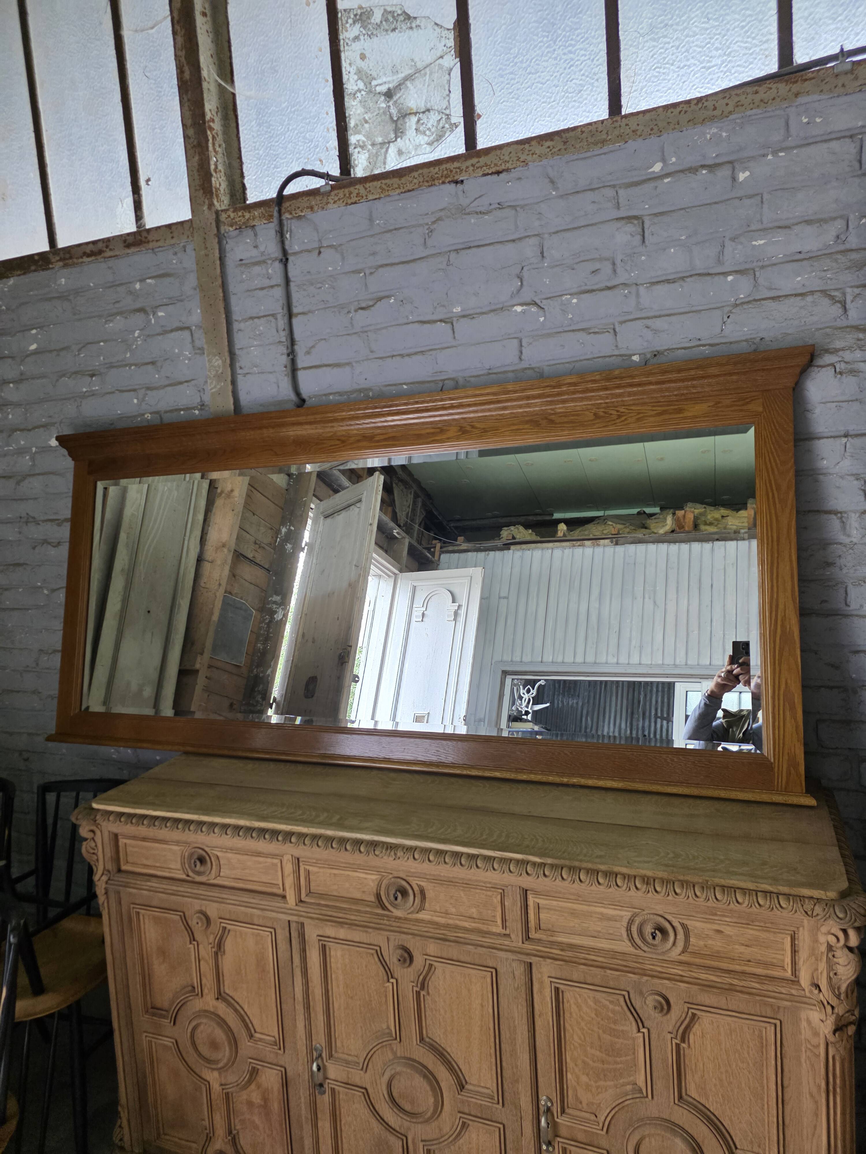 Miroir XXL biseauté en chêne, 210cm de L