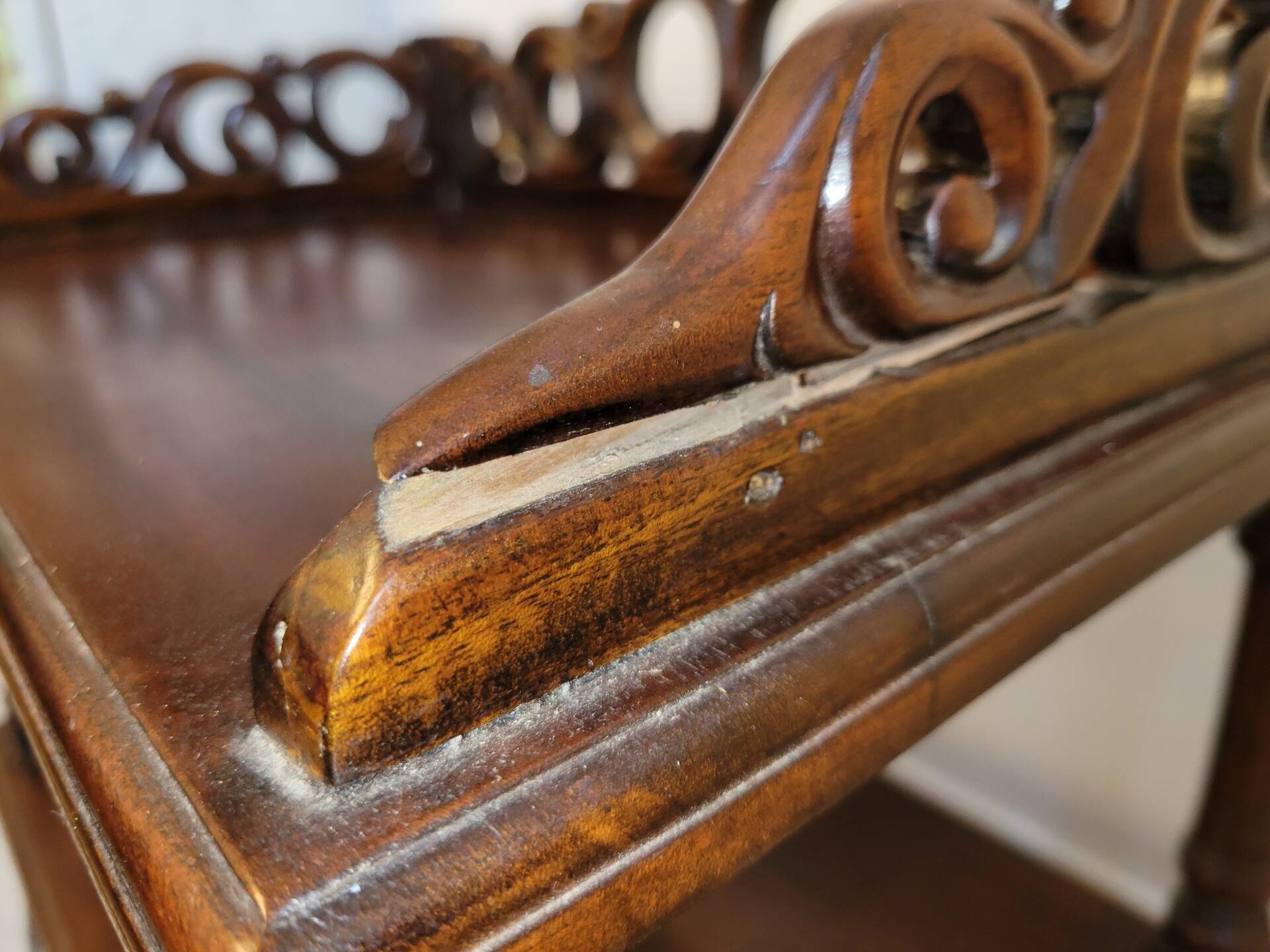 Antique Art Nouveau shelf in carved wood