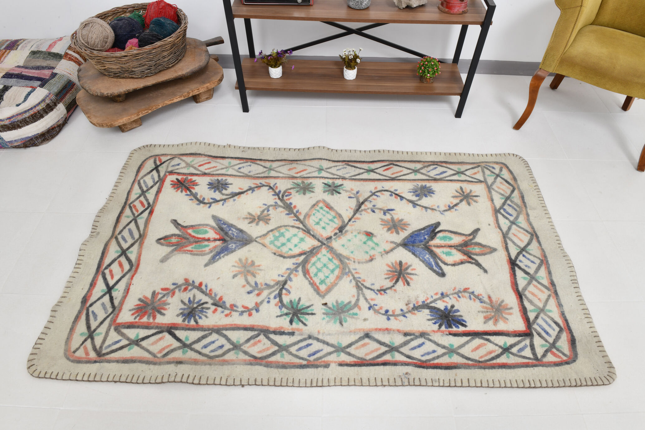 4x6 neutral handmade anatolian turkish rug,	115c192cm