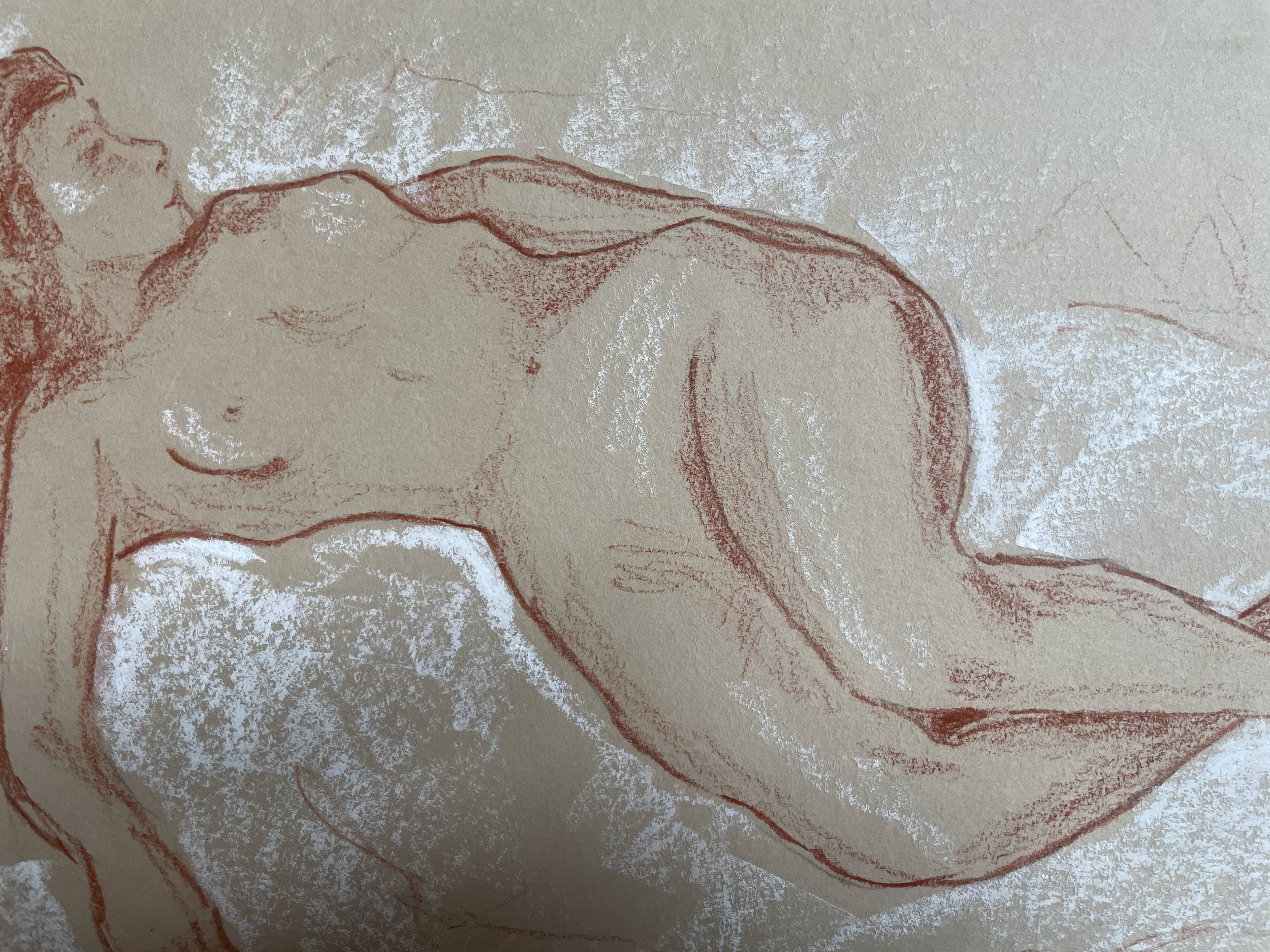 Signed sanguine drawing of a female portrait "The Nap"