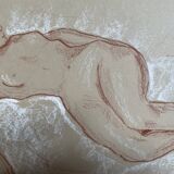 Tableau signé sanguine portrait féminin « la sieste »